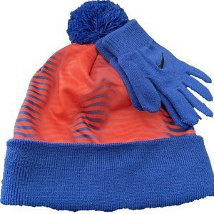 NIKE Graphics Swirl Cuffed Pom Beanie Hat and Glove Set Kids 8/20